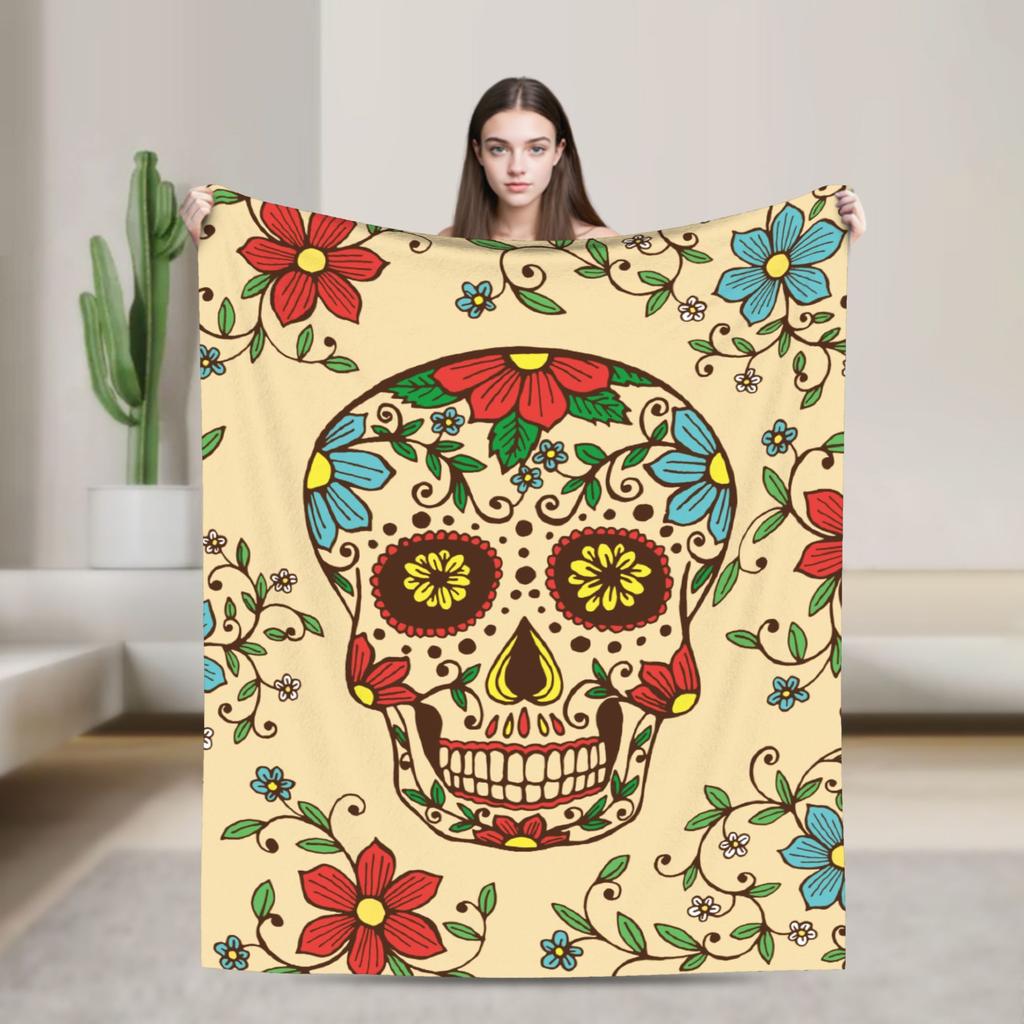 Floral Skull Vintage Blankets Day of the Dead Wool Awesome Soft Throw Blankets for Home All Season