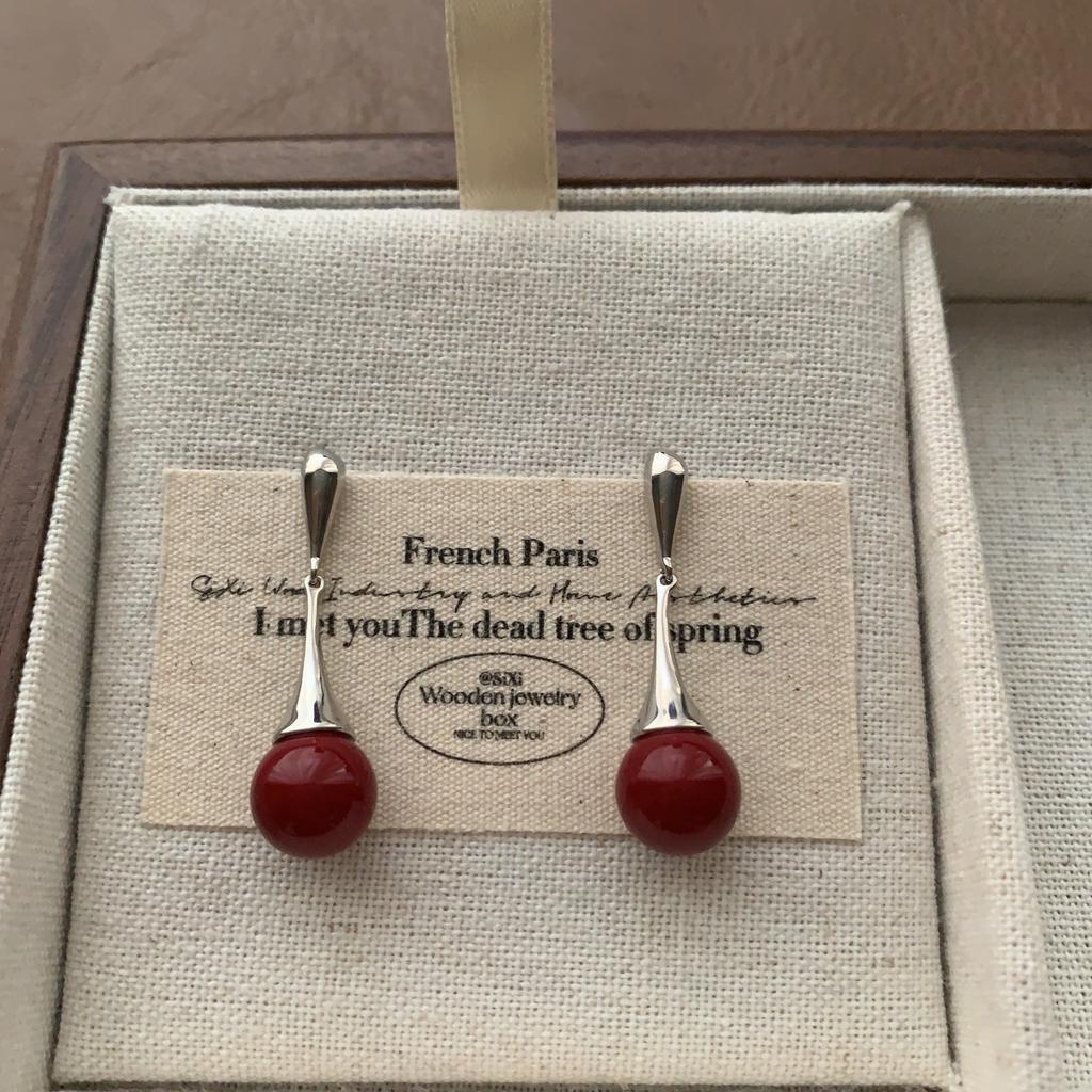 Red Beaded Love Earrings Earrings Premium Classic Flourishing Festive New Earrings