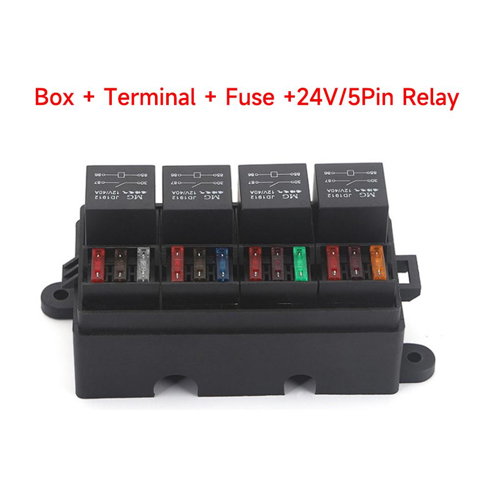 12V Fuse Relay Box with 4 Relay Blocks 12-Way Fuse Holder Dual Pre-Wired Automotive Fuse Block with Cover for Car Truck Marine RV Boat