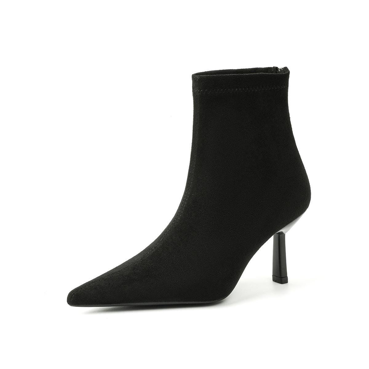 Women Pointed Toe Sock Short Boots Side Zippers Slim Ankle Booties Thin High Heel Autumn Winter Padded Ladies Shoes 34 4159₽