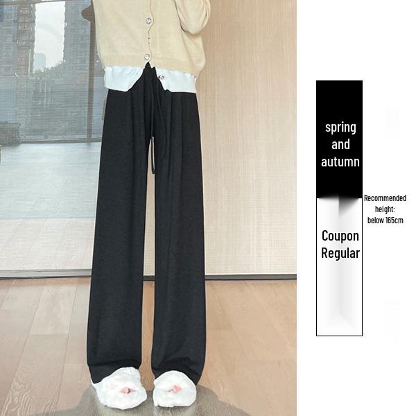 

Petite Women s High-Waisted Plus Velvet Warm Wide-Leg Pants - Slimming, Sticky Rice Texture for Spring, Autumn, Winter 2025. Large
