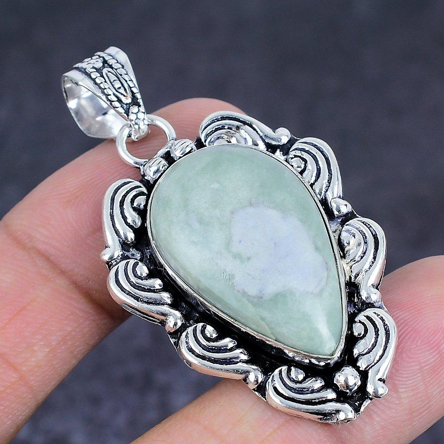 Pendentif Bijou en Pierre Précieuse Aigue-Marine Naturelle Argent Sterling 925 2,21" T3Z44