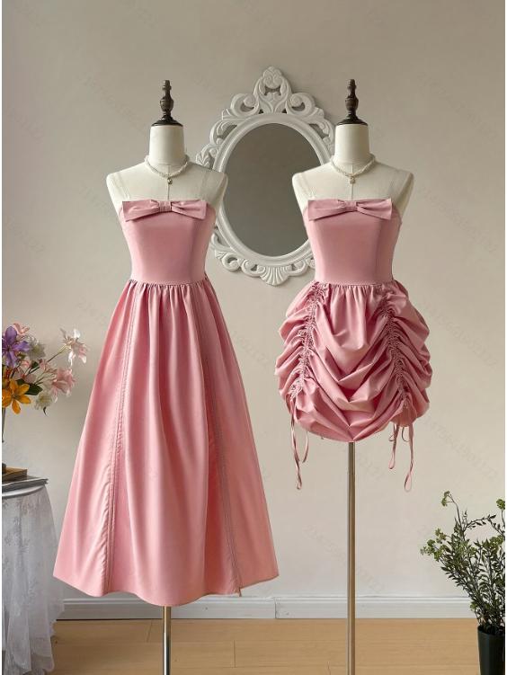 Rochie de vis fără bretele cu fundă la piept și fustă reglabilă