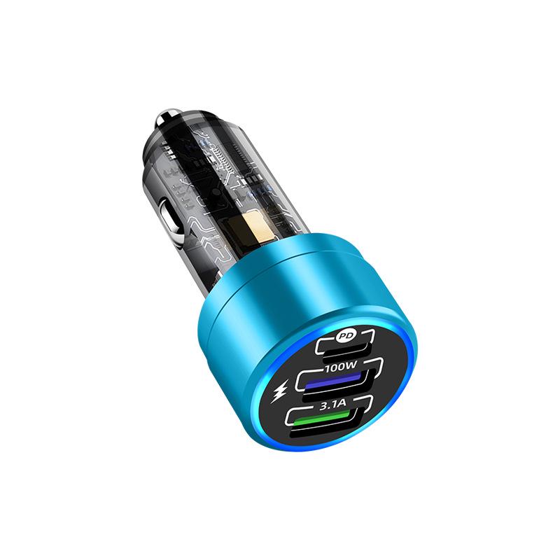 100W Super Fast Aluminum Alloy Car Charger with PD+QC3.0 for Mobile Phones