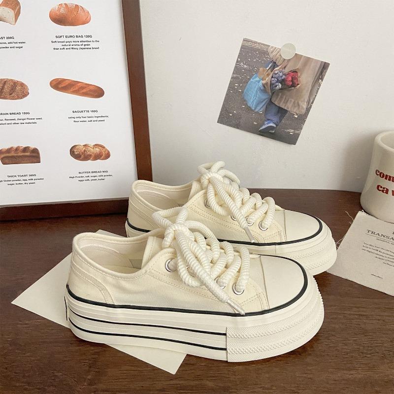 Sneakers in Tela con Suola Spessa da Donna con Lacci Piattaforma Scarpe Casual Traspiranti Basse per Signore