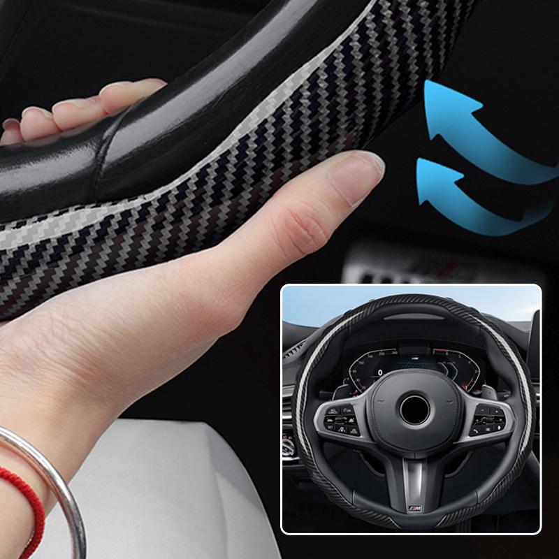 SEAMETAL Round Car Steering Wheel Cover Universal Anti-slip Glossy Gloss Carbon Fiber Texture for BMW Mercedes