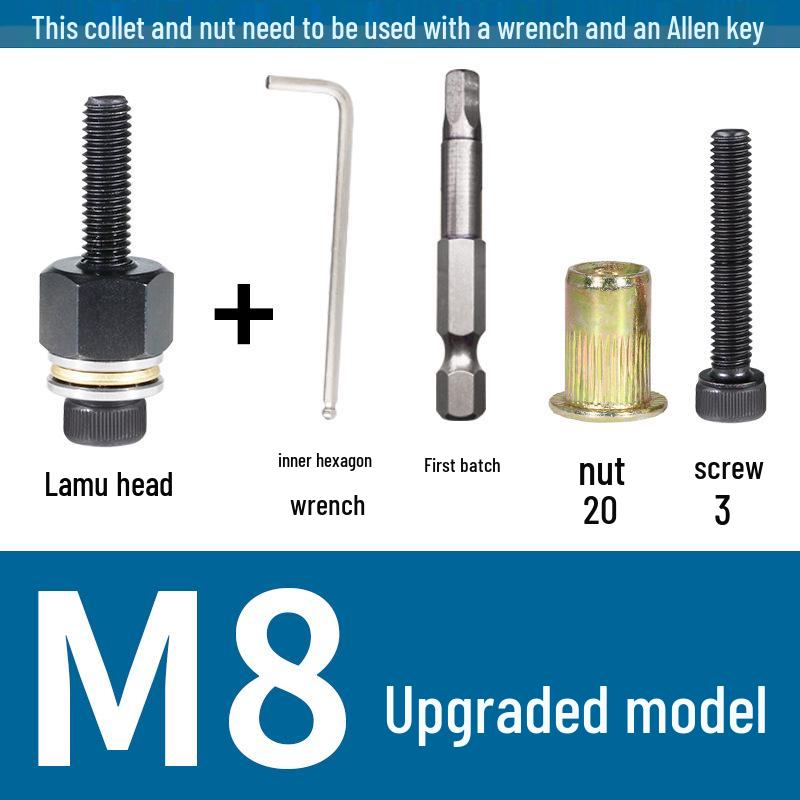 Multi-Purpose Electric Rivet Tool with Manual Wrench and Nut Head Attachment