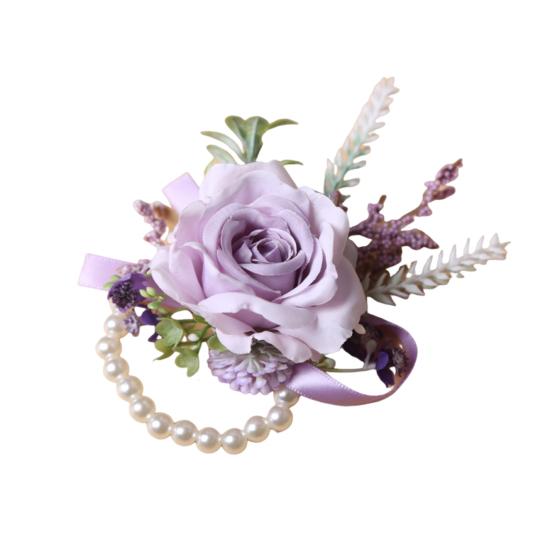 Europäisches Weißes Rosen-Anstecker & Handgelenk-Gesteck Set, Künstliche Seidenblume für Bräutigam Braut Brautjungfer, Outdoor-Hochzeitsfeier Dekoration