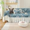 New Sofa Towel Skirt Cream Wind Protection Cat Scratch Sofa Cover Blue Flower Jacquard Thickened Sofa Cushion Spot