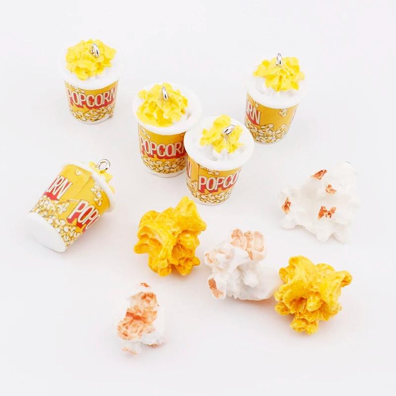 10pcs Popcorn Food Charms 3D Resin Keychain Charms for Earring Jewelry Making Kawaii Cute Charm Keychain Accessories Supplies
