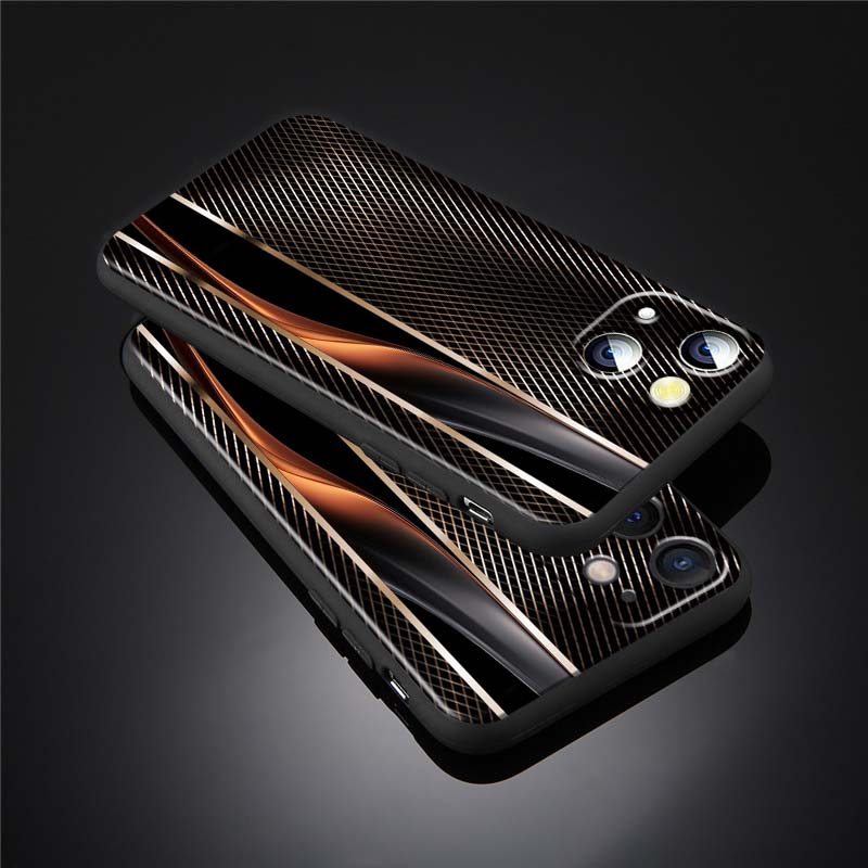 Technology Carbon Fiber Art Phone Case For Apple iPhone 17 16 16E 15 14 13 12 11 Pro Max Plus Black Soft Silicone