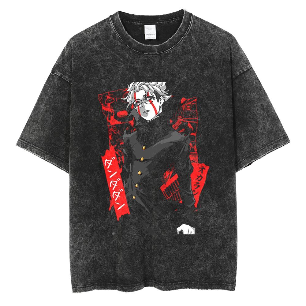 Anime Dandadan Ayase Momo Okarun Camiseta Estampada Hombre Camisetas de Algodón Lavado Camiseta Casual Oversize Harajuku Hombre Tops de Manga