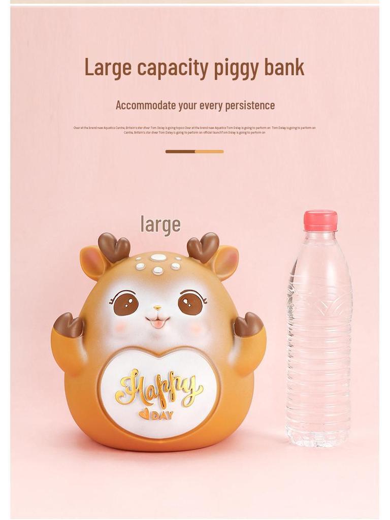 New Deer Cartoon Large Piggy Bank: Net Red Savings Bank for Girls, Kids' Gift