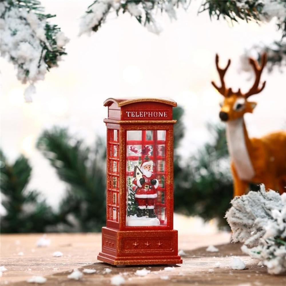 1 ST Telefonkiosk Snöglober Snurrande Vatten och Virvlande Glitter Juldekorationer Hem Upplyst Jul Snöglob