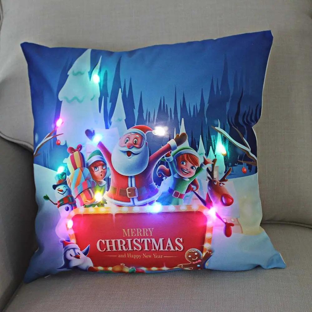 Christmas Light LED   Decoration 45x45cm Santa  Sled Village Color Ball Sofa Seat Pillow Sleeve  Cases