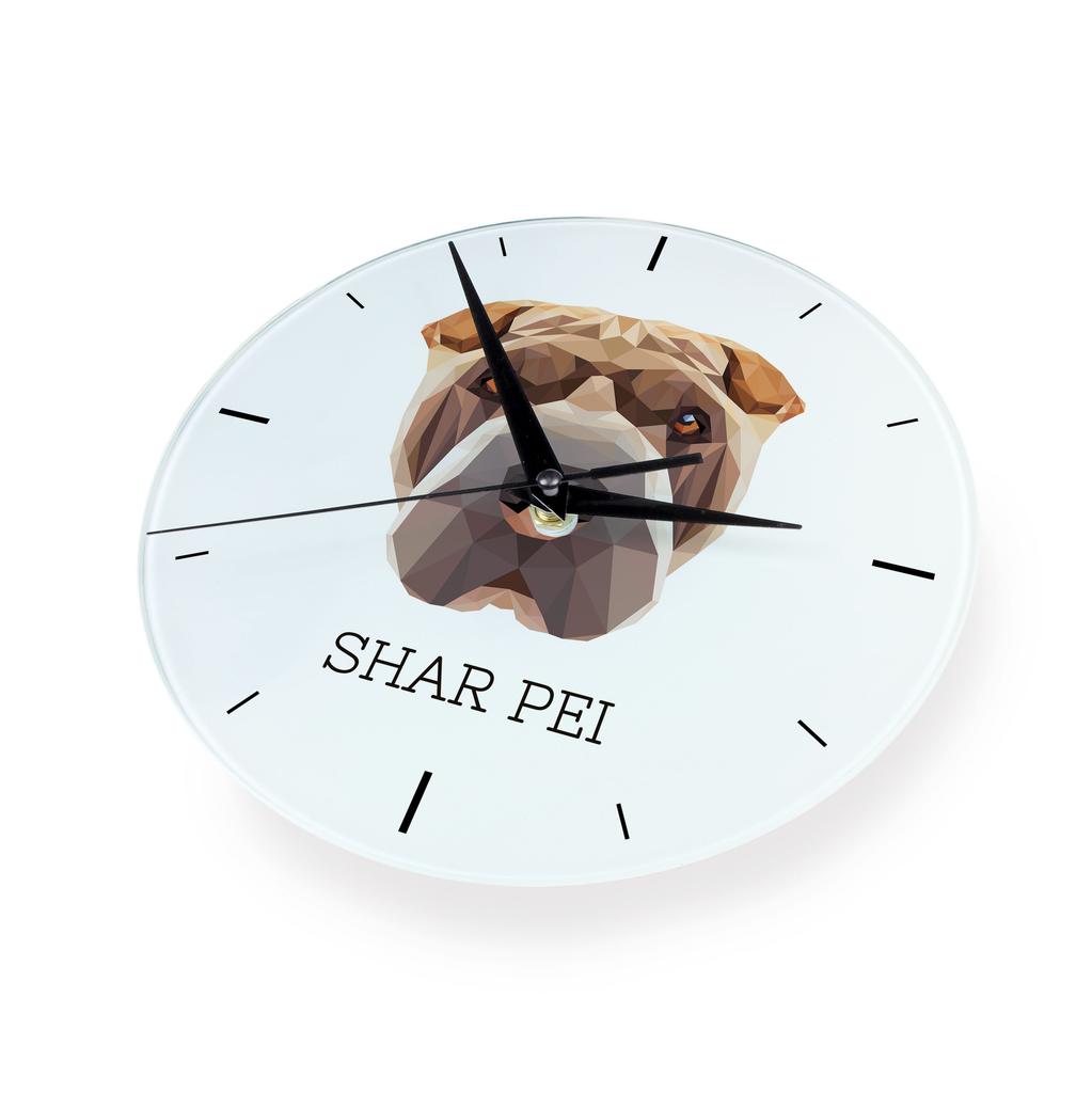 Shar Pei -Geometryczny Zegar Ścienny Ze Zdjęciem I Napisem Marki Art-Dog