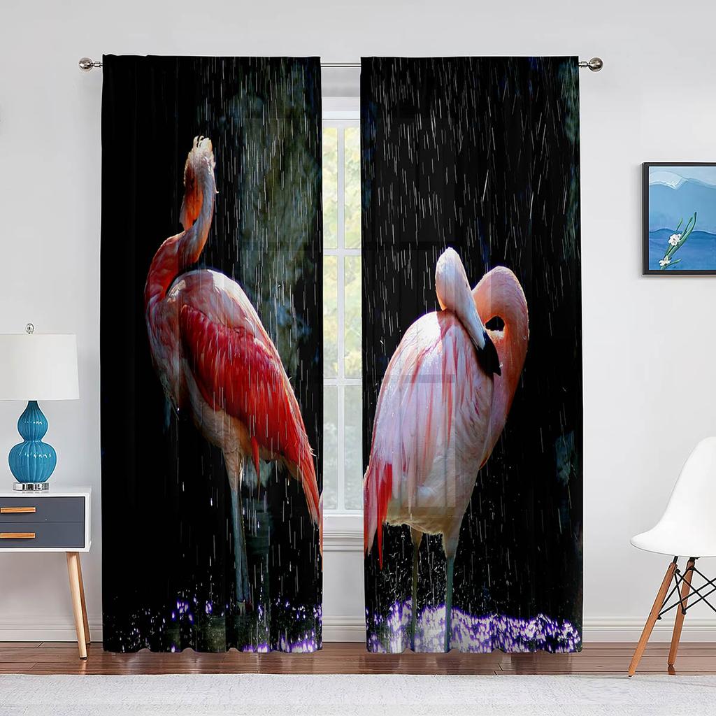 Różowe flamingi tropikalne ptaki romantyczna miłość przezroczyste firanki z woalu do salonu tiulowa firana okienna do sypialni i kuchni