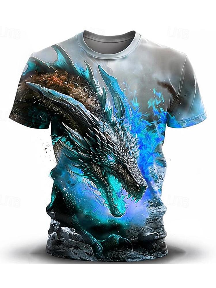 Summer Street Style Fashion Men's T-shirt Urban Everyday Casual Short-sleeved Top 3D Dragon Print Men's Outdoor T-shirt