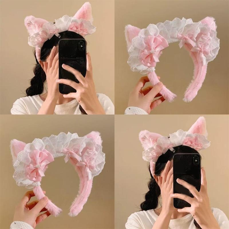Roztomilý chlupatý kočičí uši mašlička do vlasů Pohodlné čelenky pro každodenní použití Cosplay Anime Módní čelenka do vlasů