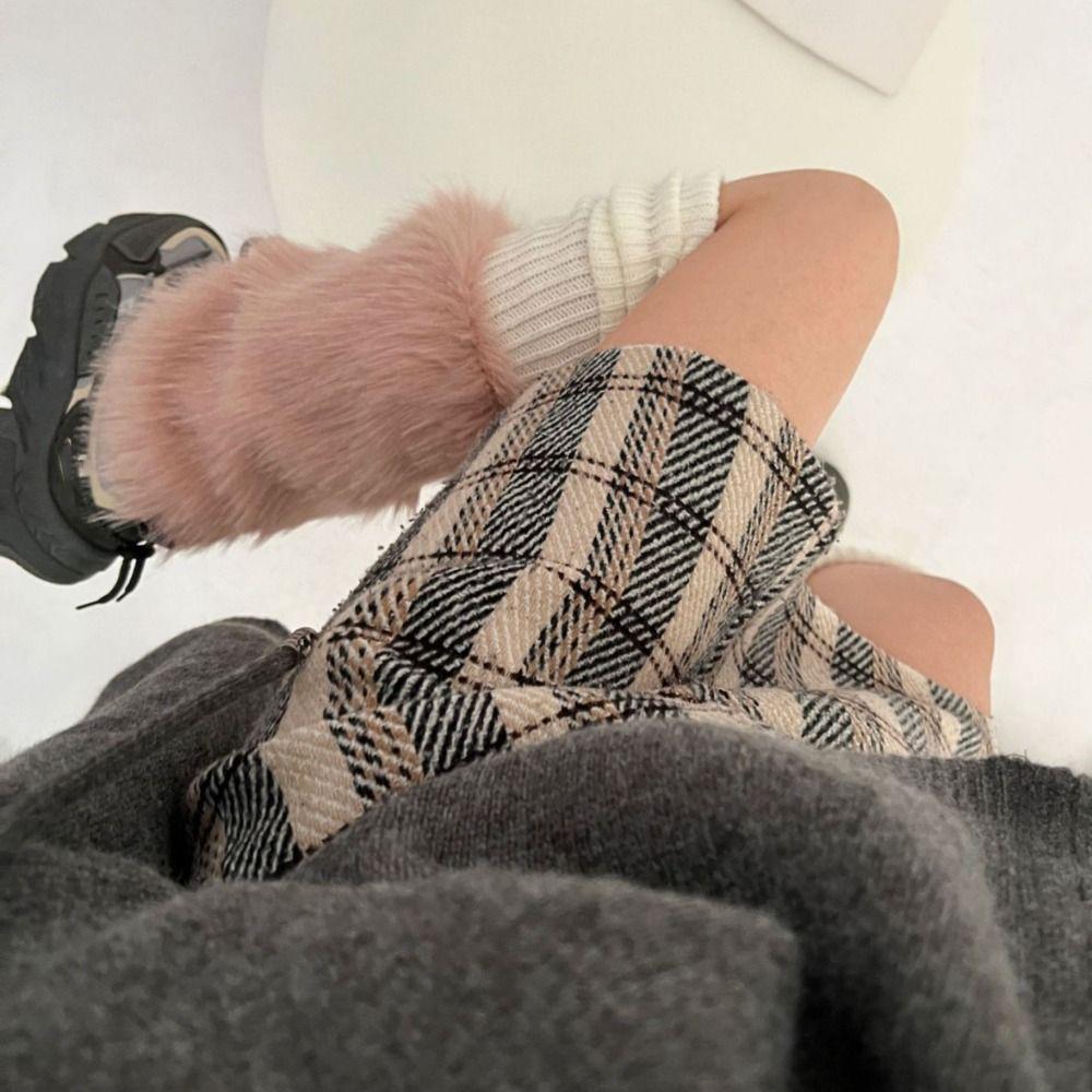Knitted Furry Leg Warmers Foot Cover Long Stockings Fashion Plush Leg Coverings  Accessories