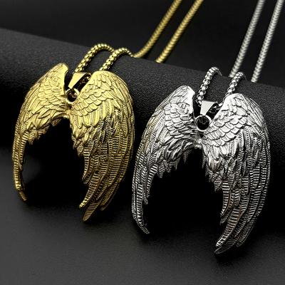 Vintage Gotický Andělské Křídlo Přívěsek Náhrdelník pro Ženy Muže Nerezová Ocel Zlatá Stříbrná Barva Krabičková Řetízek Párty Amulet Šperk Dárek