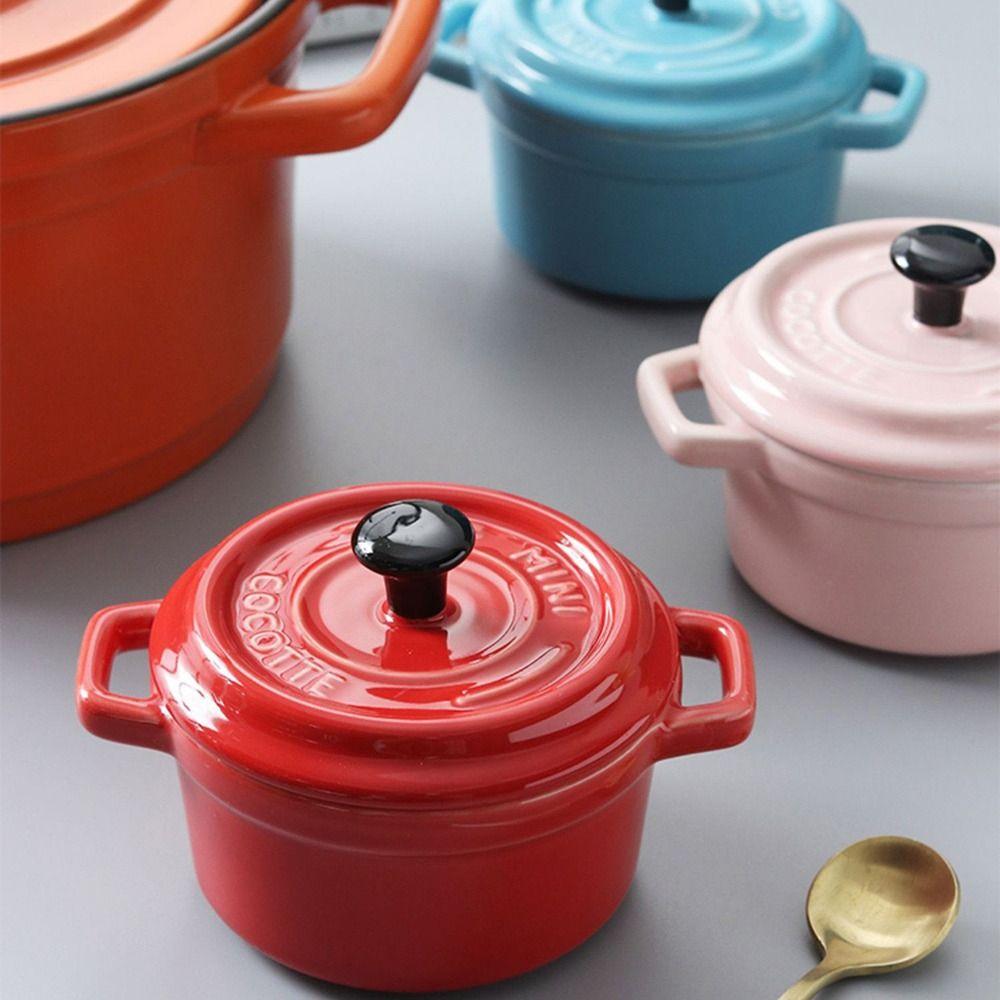 Anti-scalding Ceramic Breakfast Bowl Hanging Ears Mini Casserole with Lids  Household