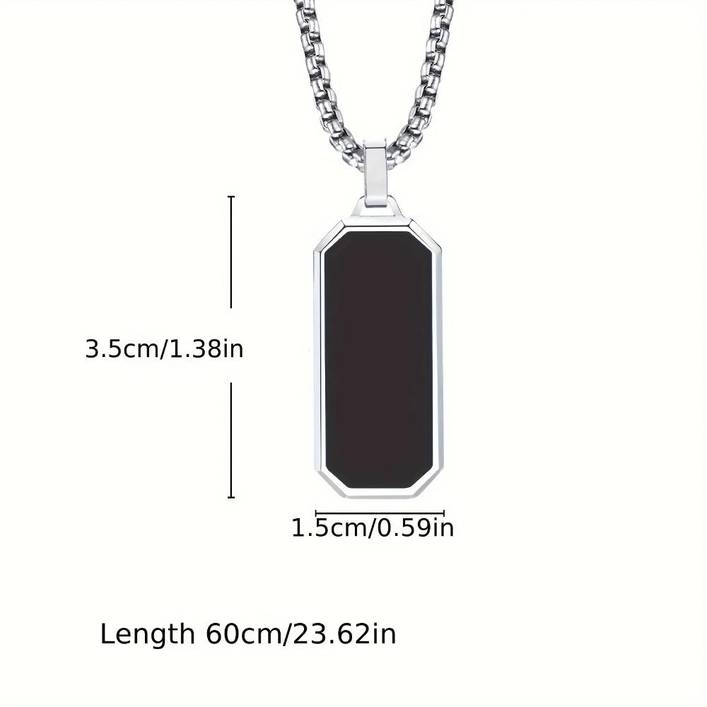 Elegant Men's Stainless Steel Necklace with Sleek Black Pendant - Geometric Design, Non-Magnetic