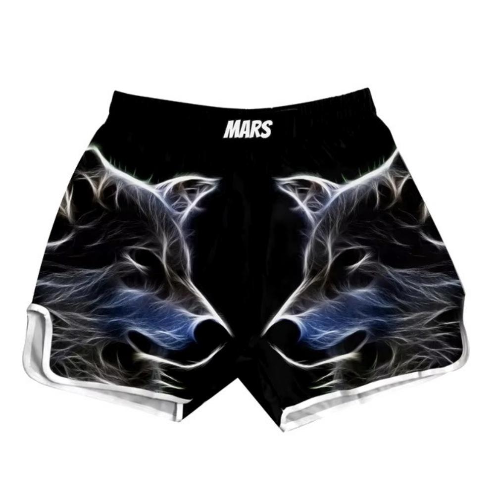 2024 New Wolf Geometric Breathable Print Combat Shorts, Muay Thai Boxing Shorts, Free Sanda Martial Arts Pants