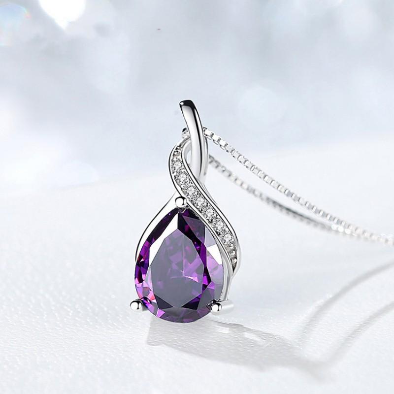 Buyee 925er Sterlingsilber Amethyst Stein Anhänger Kette Lila Edelstein Halskette für Damen Mode Klassisch Feiner Schmuck Kette