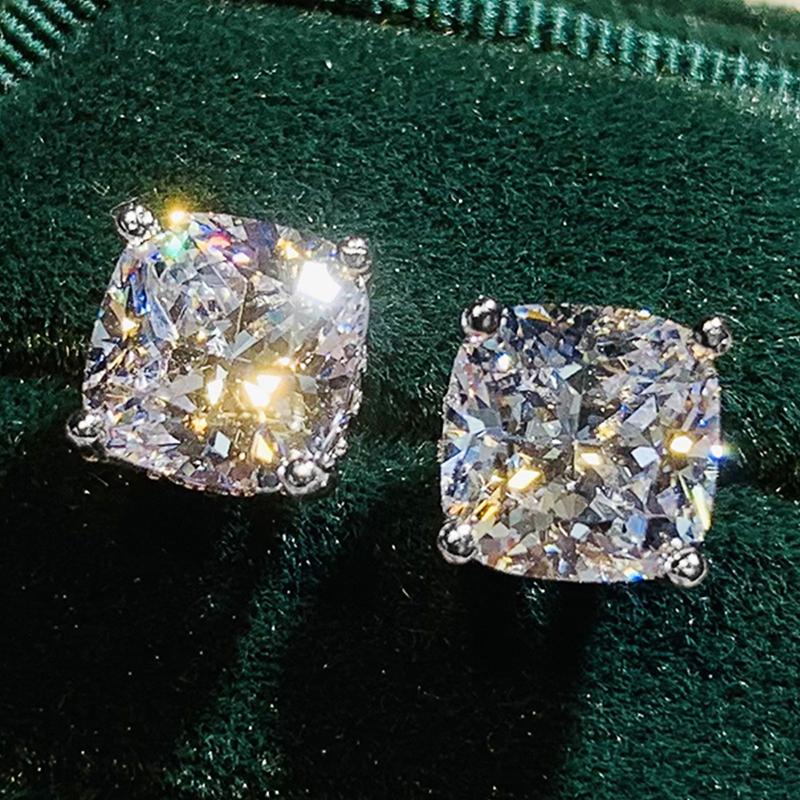 Huitan Cushion White/Pink/Yellow/Blue Cubic Zirconia Stud Earrings for Women Simple Elegant Female Ear Stud Hot Trendy Zircon