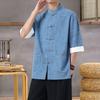 Men's Lightweight Mandarin Collar Printed Shirt Summer Chinese Style Cotton and Linen Casual Wear Top M-5XL