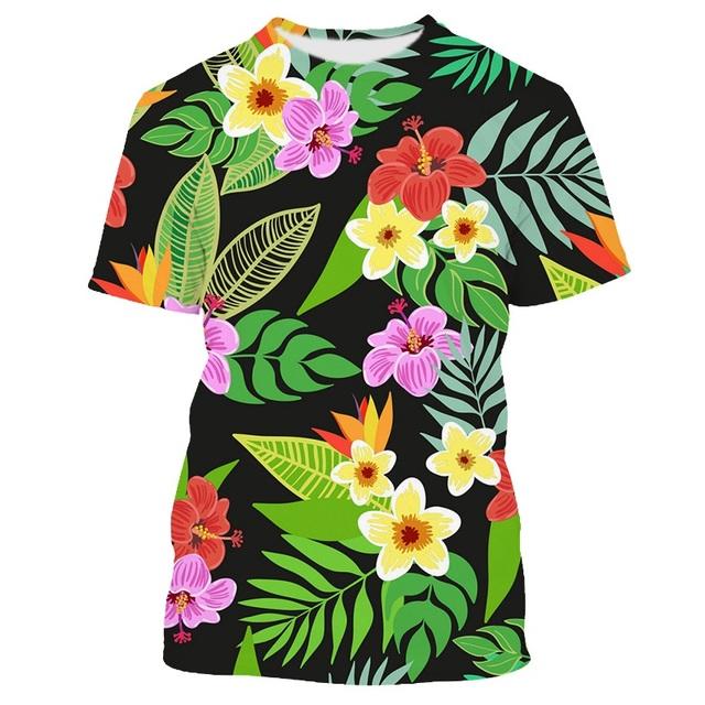 Floral Leaves Printed T-shirts Casual Fashion Bird Graphic T Shirts For Men Harajuku Baggy Streetwear Clothes