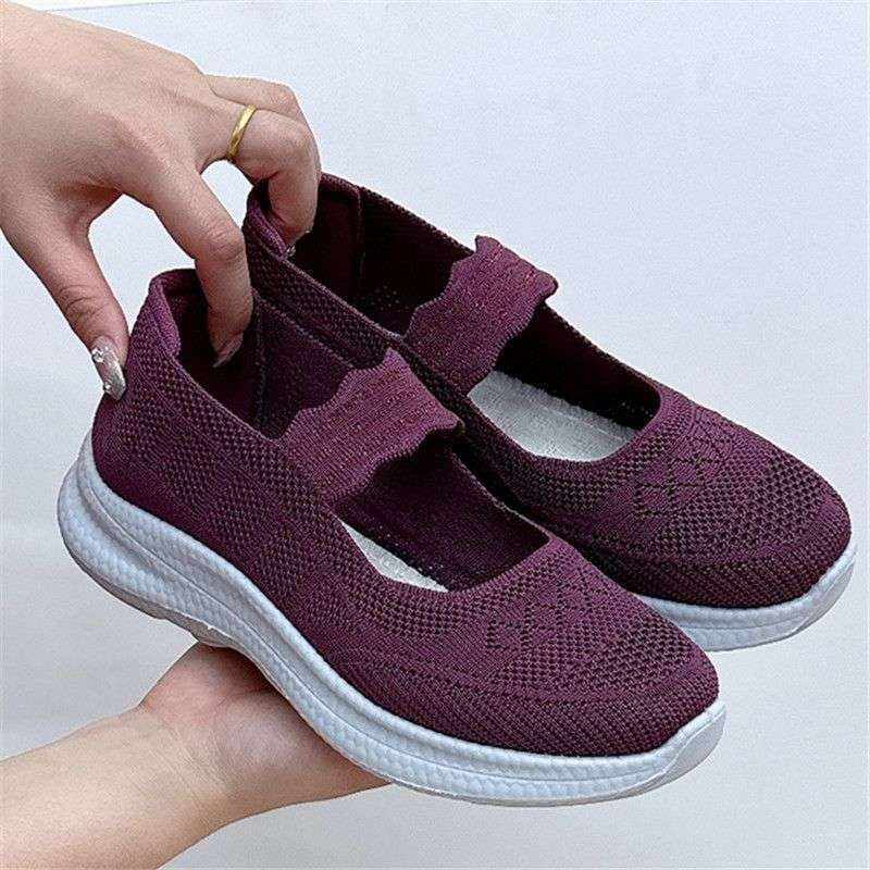Old North cloth shoes women's breathable mesh shoes middle-aged and elderly flat-soled fly-woven one-pedal mother shoes soft-soled non-slip walking