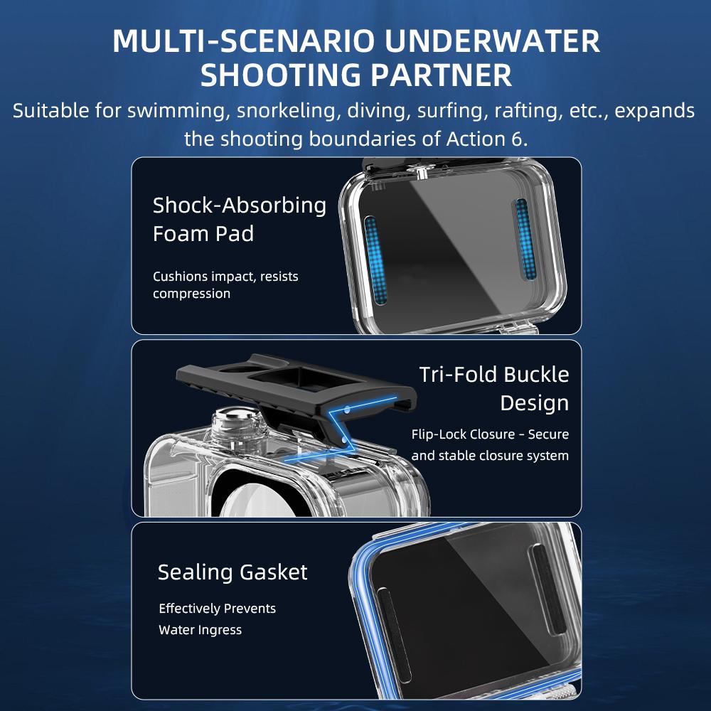 Flymile 60M Waterproof Case Underwater Diving Housing Protective Cover for DJI OSMO Action 6 Accessories With Buoyancy Stick