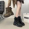 New Large Size Women's Shoes 41-43 British Folded Platform Martin Boots Women's Autumn and Winter Maillard Small Short Boots