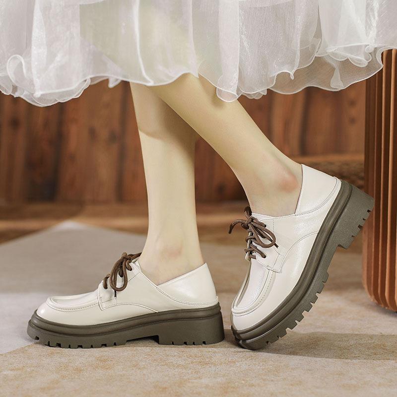 Plateau Damen Sommer Akademie Stil Schwarz Schnürschuhe Britische kleine Lederschuhe Damen