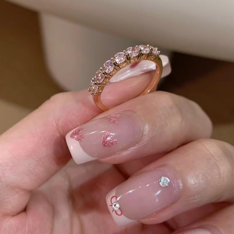 Pink Eyecatching Summer Full Row Crystal Ring With Unique Geometric Style Women For