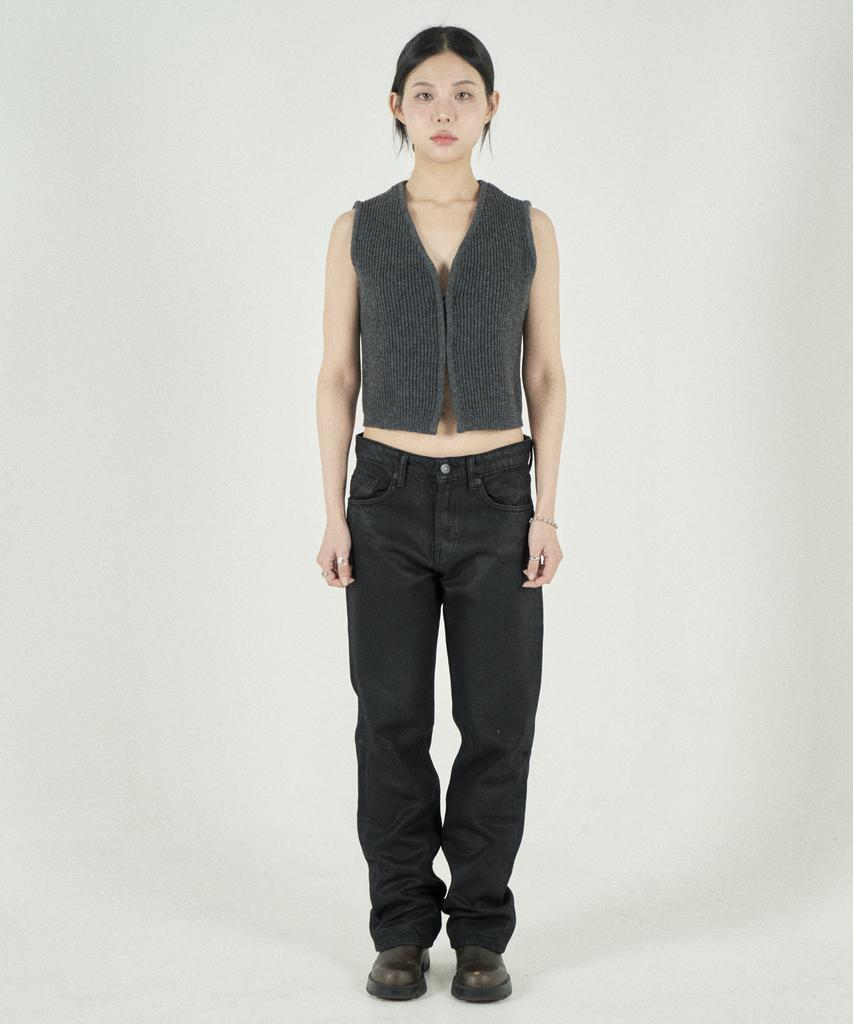 Tobaseu Minimal Cashmere Rib Vest (Khaki Brown)