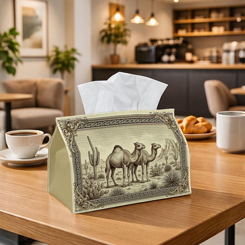 1pc Vintage Desert Tissue Box Cover,Standing Camel Saguaro Cactus High-Quality,Durable,Lightweight,Foldable Storage,Ideal for Living Room and Dining R