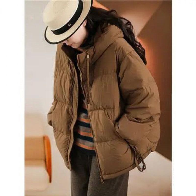 Daunenjacken Damen Kurzmantel Locker Oversized Dicke Jacke Mode Kapuzen-Baumwolljacke
