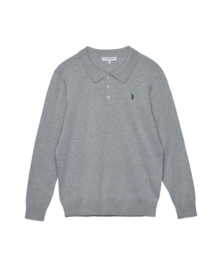 USPOLOASSN Cotton Long Sleeve Collared Knit_Melange Grey