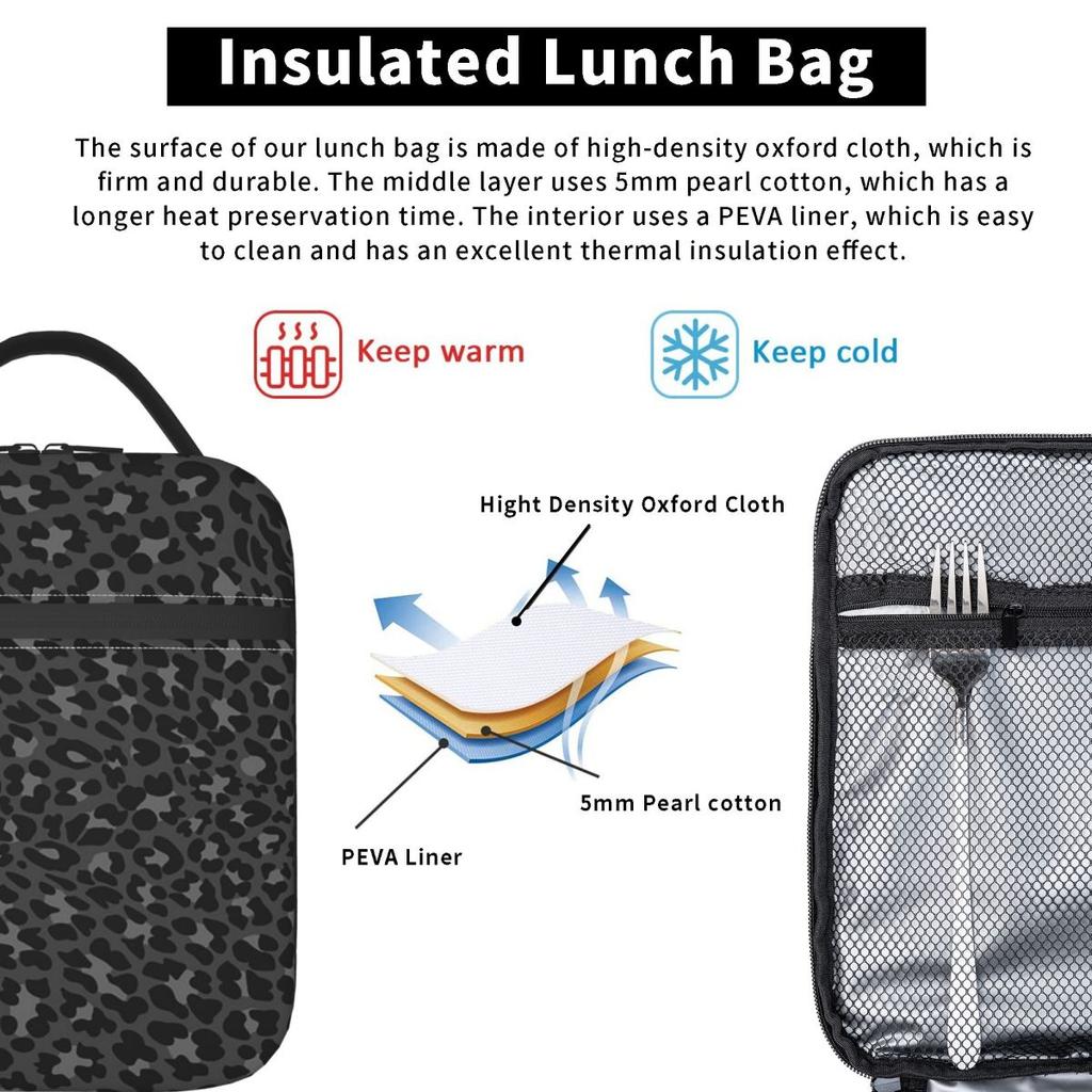 Zwarte Panter Huidpatroon Geïsoleerde Lunchtas voor Kinderen School Koeltas Thermische Voedseldoos Tote Draagbare Lunchboxen Container
