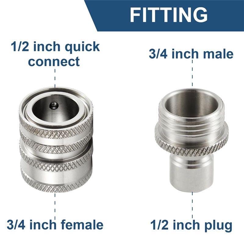 A84X-Stainless Steel Pressure Washer Quick Connect Kit,M22 14Mm To 3/8In Quick Connect,3/4In To 1/2In Quick Release Adapter Dura