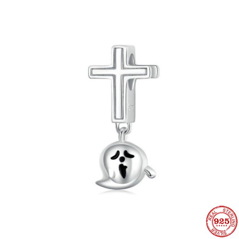 925 Silver Sparkling Cross Safety Chain Dangle Charm Buddha statue Goddess Bead Fit Original Bracelet DIY Jewelry For Women Gift