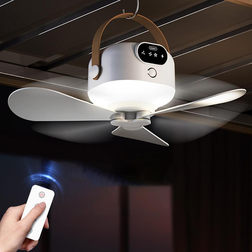Portable Ceiling Fan Outdoor Camping Fan Tent Ventilator Cooler Rechargeable Electric Fan  Remote Control 3 Gears LED Lighting