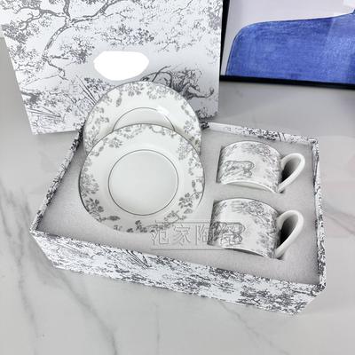 European Di Home Light Luxury Ceramic Gray Tiger Series Coffee Cup Plate Bone China Western Plate Steak Plate Gift Family Set