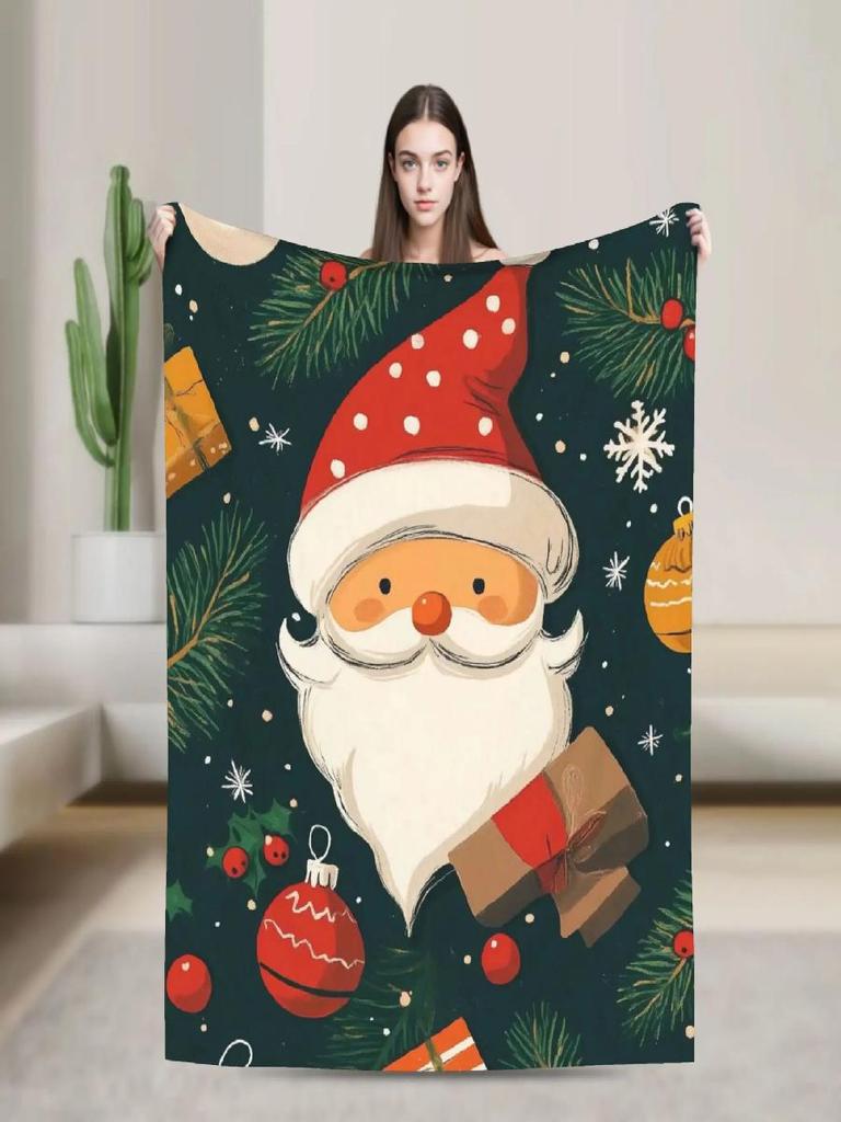 Christmas Santa Claus Soft Plush Throw Blanket for Couch Sofa Bed  Flannel Patterned Blanket for Students Chair Bedspread Cover