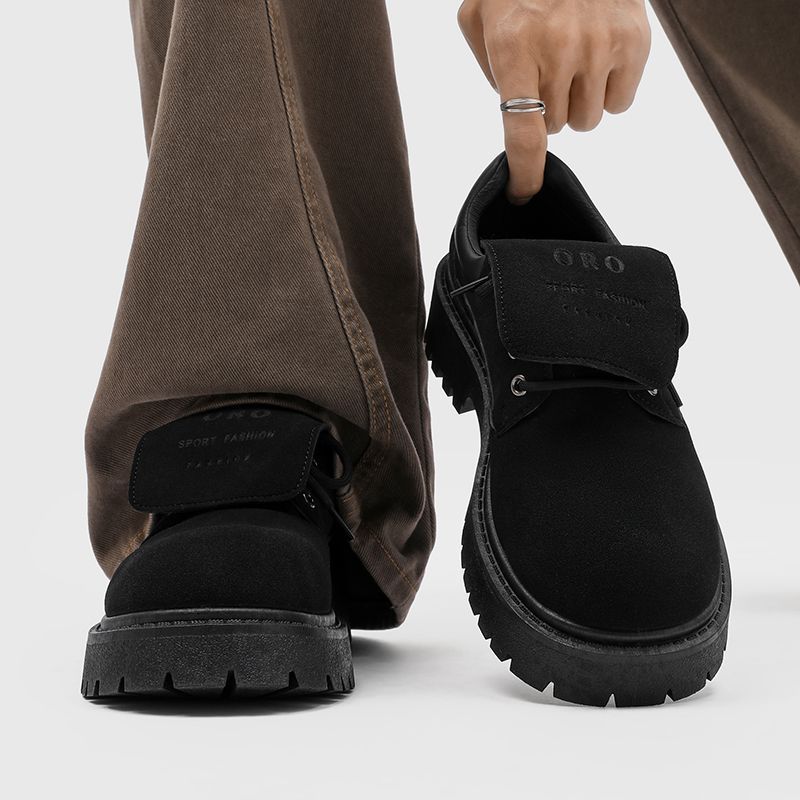 

Нишевые туфли на толстой подошве из матовой замши желтого цвета, комическое увеличение роста, черные кожаные туфли с большим носком, мужская обувь 44 чёрный