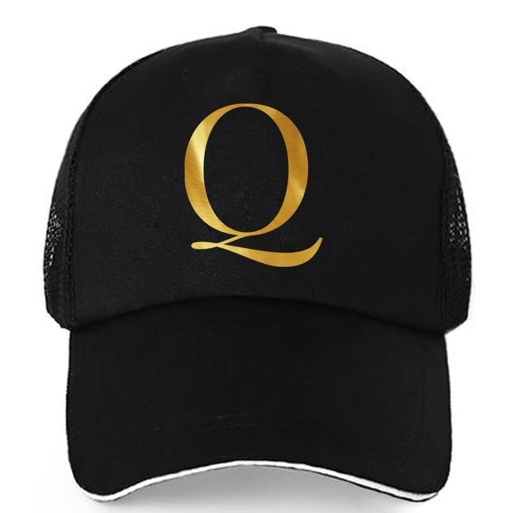 1pc AmaBe Hip-Hop Baseball Cap with Golden Letter Print, Adjustable Hook & Loop Closure, Breathable Mesh Back, Lightweight Stret