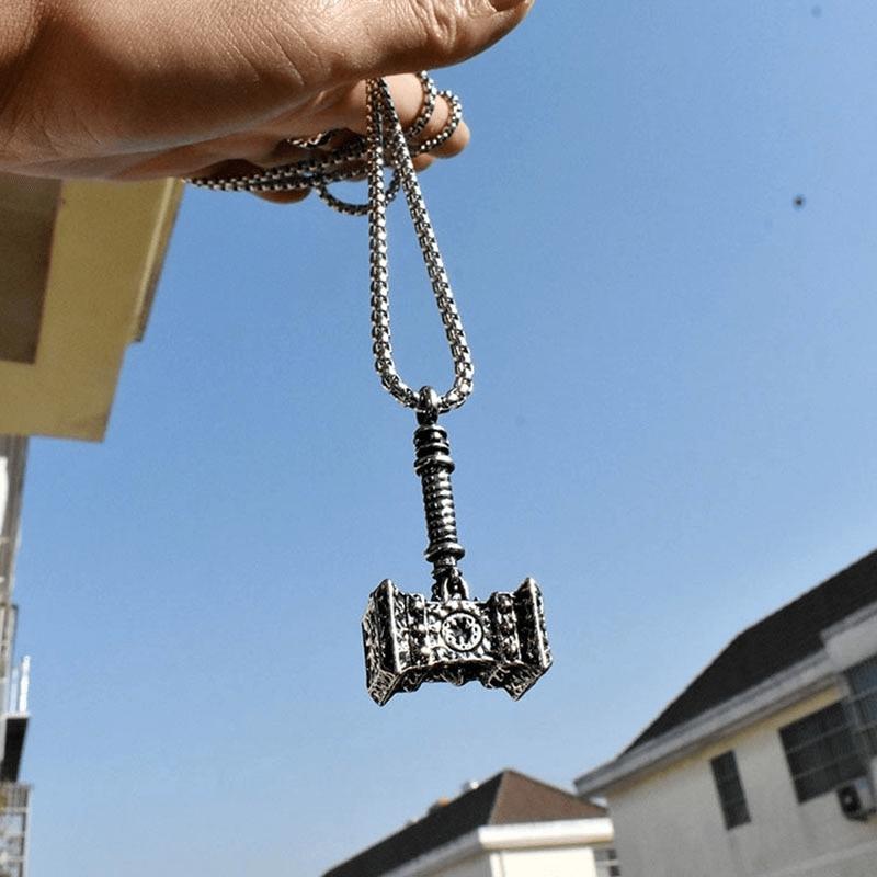 Viking Odin Thor Hammer Pendant Men s Necklace Men s Amulet Necklace Punk Jewelry серебряный